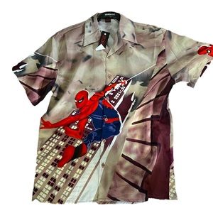 Y2k style button up spider man graphic